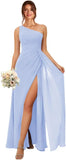 One Shoulder Bridesmaid Dresses for Women Long Ruched Chiffon A Line Formal Evening Dress with Slit prom dresses