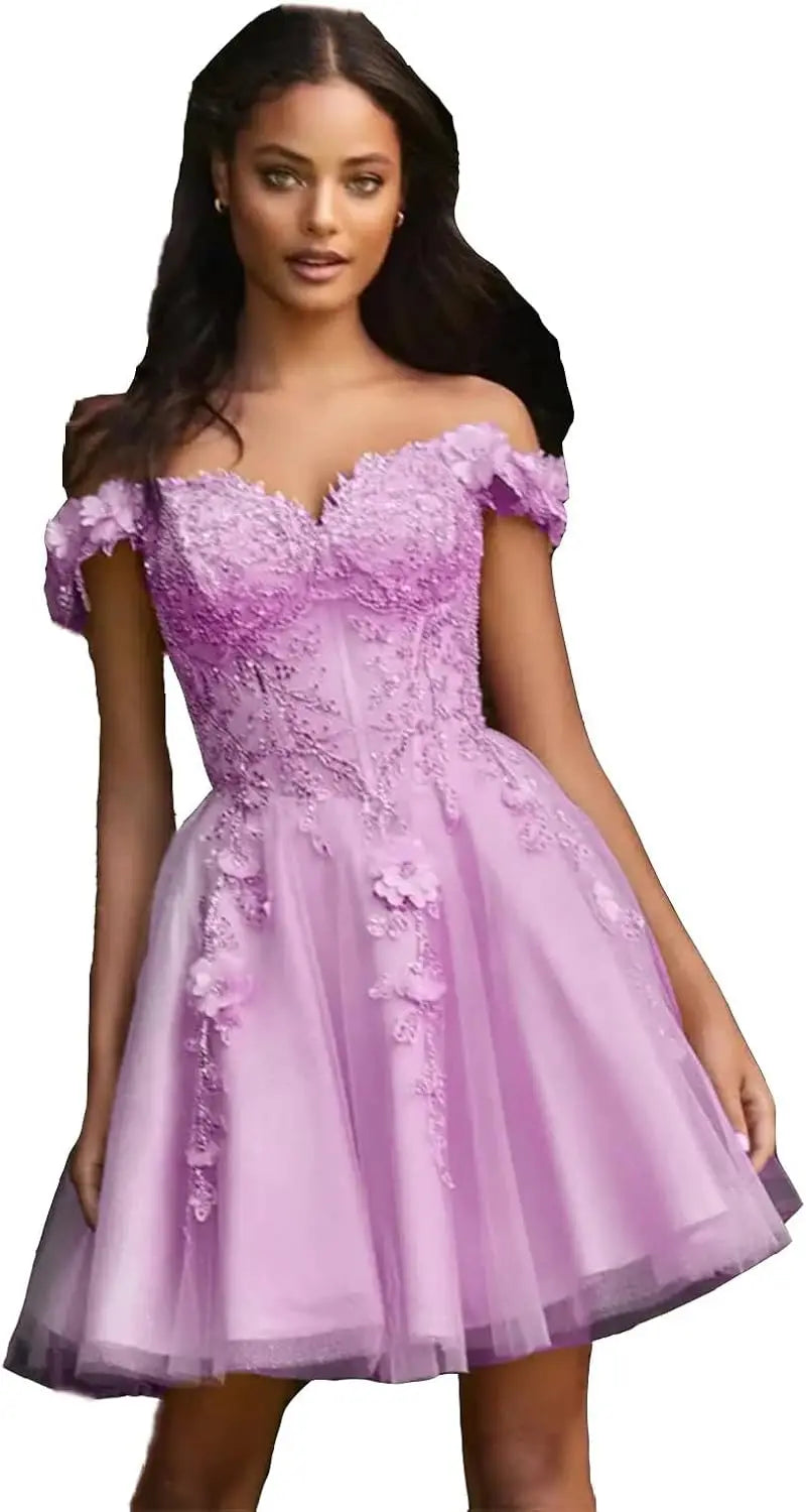 Vestidos de fiesta de tul con hombros descubiertos 2025, vestidos de fiesta cortos de encaje estilo princesa, vestidos de graduación 