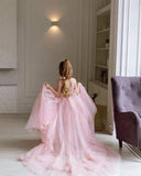 Vestido de princesa para niña de las flores, vestido rosa para bebé, vestidos de dama de honor junior, vestido largo de tul con tutú y encaje, vestidos de niña para bodas 