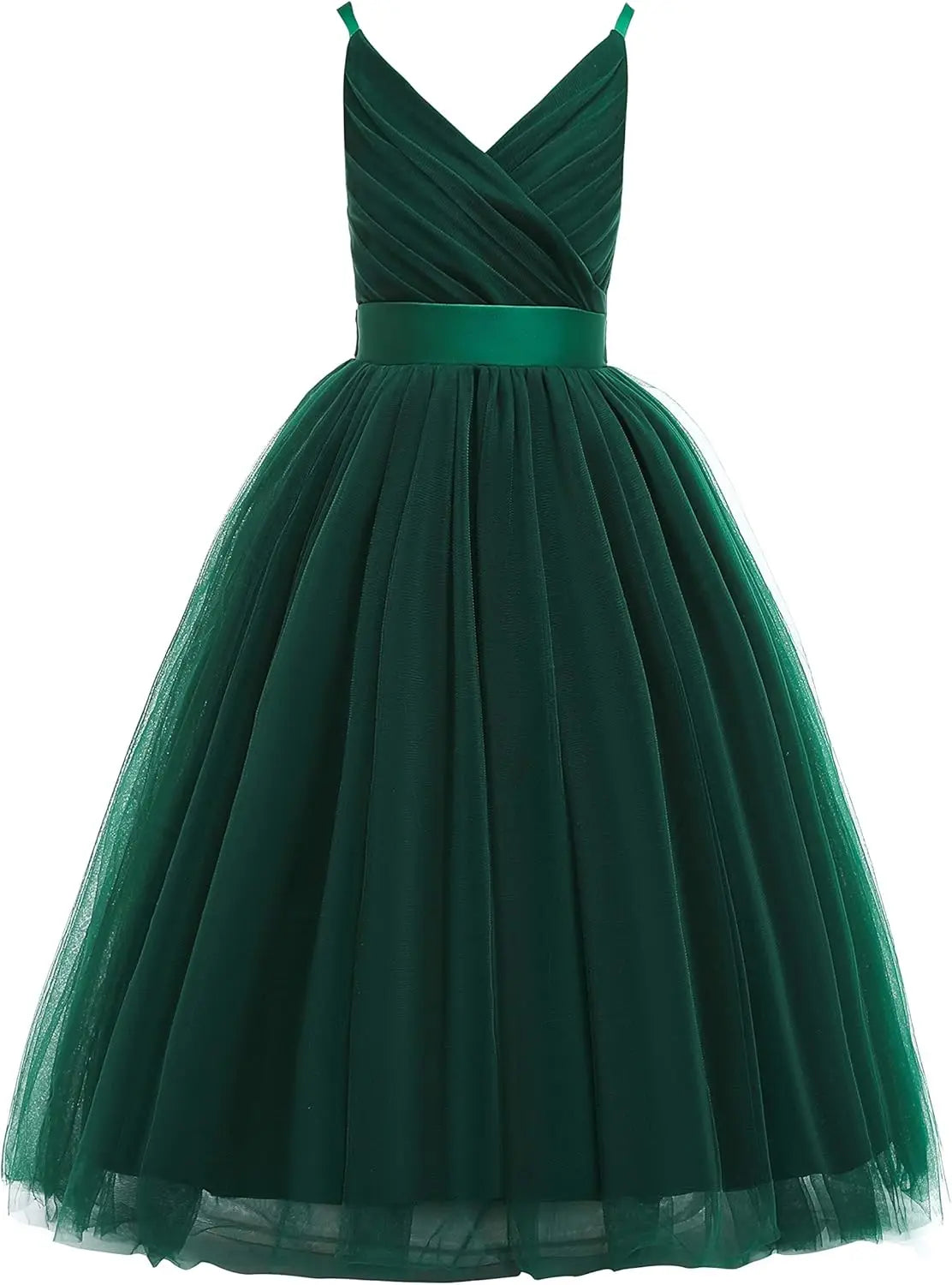 Vestido de tul con tirantes finos para niñas de flores, largo, corte A, para bodas, desfiles, princesas, fiestas de cumpleaños, vestidos de gala 