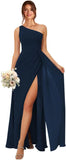 One Shoulder Bridesmaid Dresses for Women Long Ruched Chiffon A Line Formal Evening Dress with Slit prom dresses