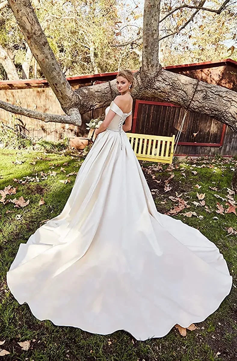 Damen Schulterfrei Satin Brautkleider Ballkleid Langes Ballkleid Abendkleid Ballkleid Brautkleider Sexy Brautkleid 
