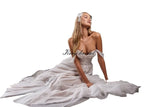Vestido de novia de tul con abertura y lunares, vestido de novia de encaje, escote corazón, hombros descubiertos, vestido de novia con corsé y falda con abertura 