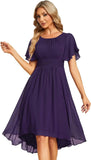Vestido de gasa con cuello redondo y cintura plisada para mujer, manga corta, para invitada de boda, dama de honor, fiesta, graduación 