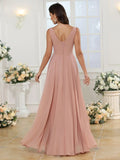Women's V Neck Bridesmaid Dresses with Slit 2025 Chiffon A-line Formal Evening Gowns with Pockets bridesmaid dress for weddings