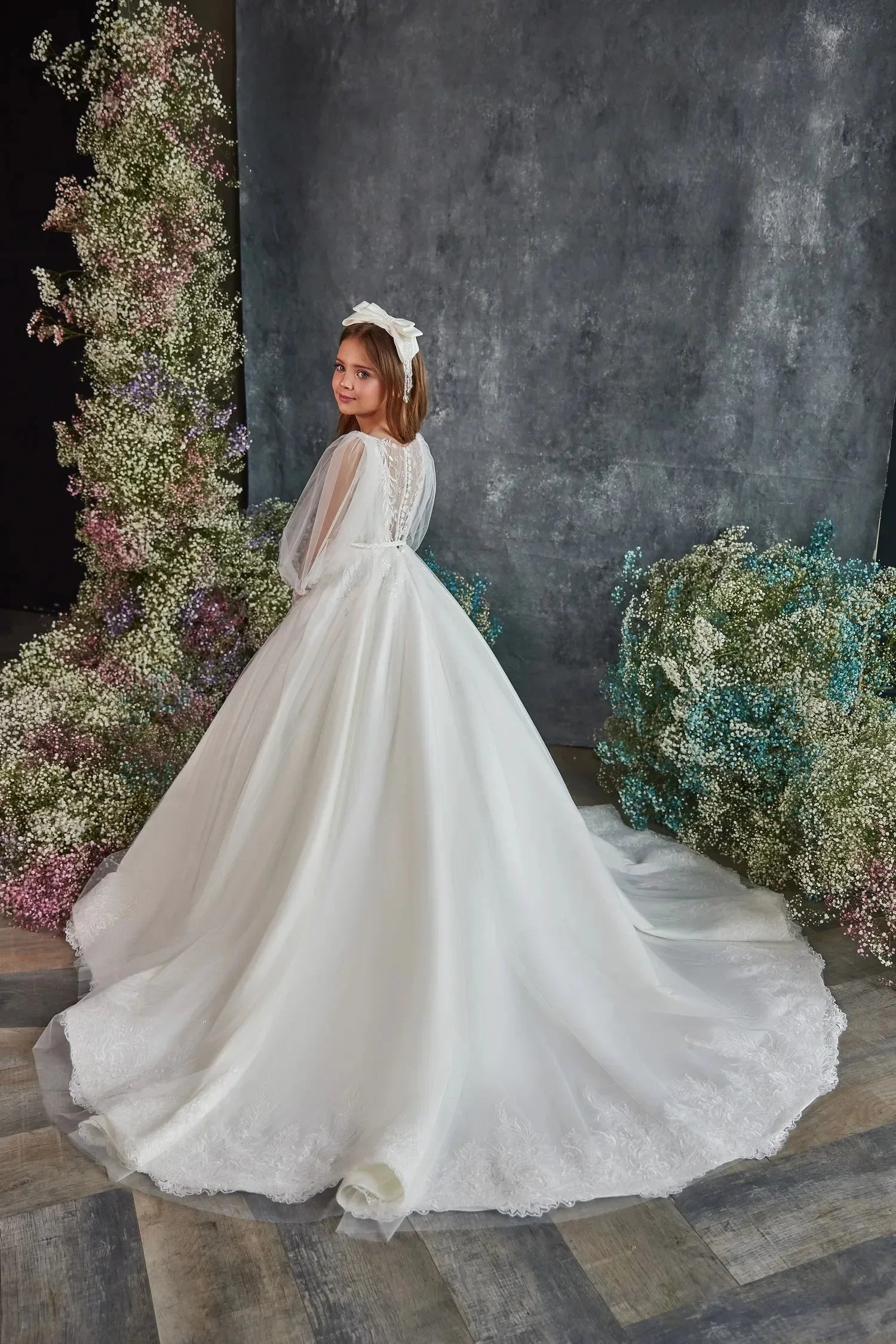 Vestidos de princesa para fiesta de cumpleaños, de primera comunión, con apliques de encaje, largos hasta el suelo, personalizados, blancos, para niña de las flores, para boda 