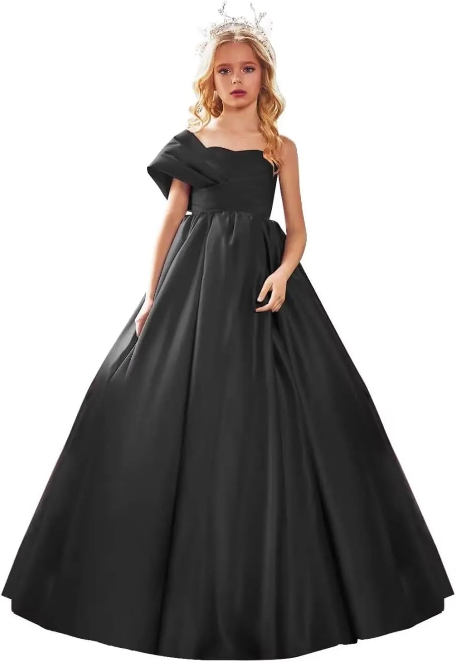 Satin One Shoulder Flower Girl Dresses for Wedding Ball Gown Puffy Pageant Gown Cute First Communion Dress princess dress