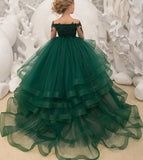 Custom made Princess Long Sleeve Flower Girl Dresses Appliques Ruffles Tulle Pageant Dresses for Girls Kids Party Ball Gowns