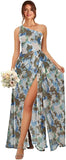 One Shoulder Bridesmaid Dresses for Women Long Ruched Chiffon A Line Formal Evening Dress with Slit prom dresses