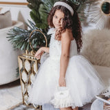 Falda de tul con perlas y lazo, un solo hombro, sin mangas, para bodas, cumpleaños, primera comunión, vestidos blancos para niñas de las flores. 