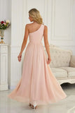 Women's One Shoulder Bridesmaid Dresses for Wedding Chiffon Side Split Reched Formal Evening Dress Sleeveless