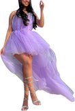 High Low Tüll-Ballkleid für Damen, elegantes, schulterfreies, fließendes A-Linien-Minikleid, Cocktailparty-Abendkleid 