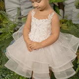 Vestidos de tul rosa claro con estampado floral escalonado sin mangas para bodas, fiestas de cumpleaños, primera comunión, vestidos para niñas de las flores 