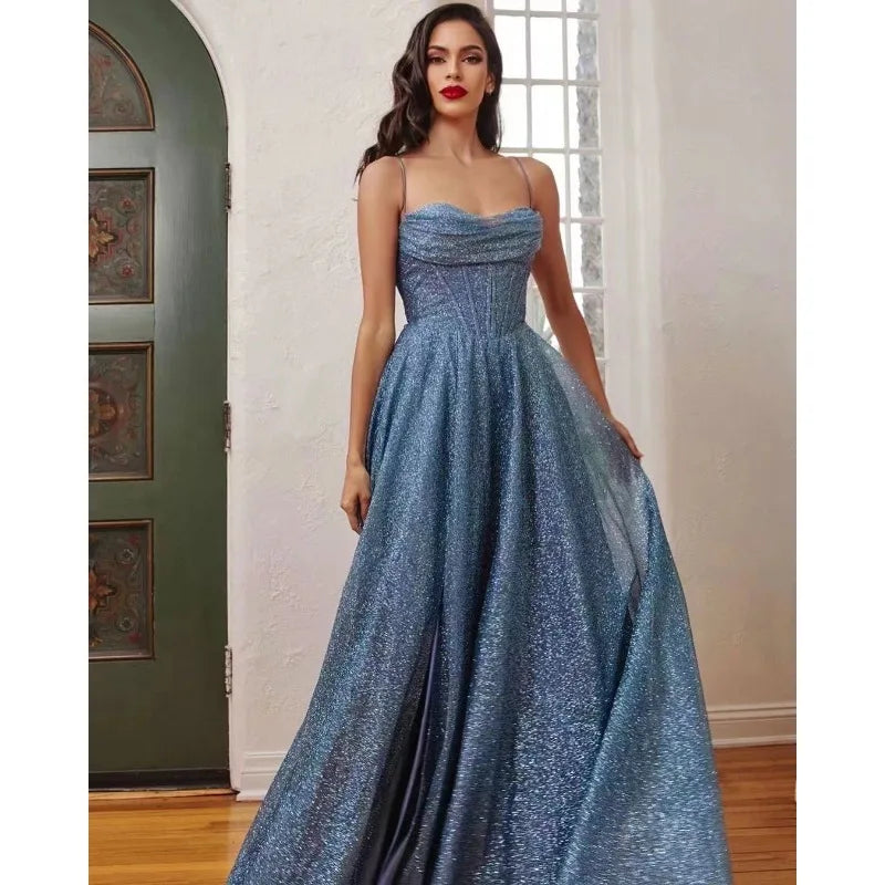 Sexy Backless Maxi Formal Dress for Women Elegant Sleeveless Pleated Guest Mermaid Evening Gowns for Wedding Cocktail Graduation