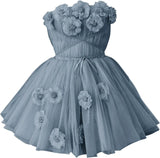 Short Strapless Tulle Cocktail Dress Floral A-Line Homecoming Gown for Teens Customizable Party Gown prom dresses  mini dress
