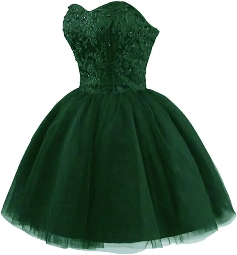 Strapless Short Tulle Homecoming Dresses for Teens Lace Prom Dresses for Women Beaded A Line Party Cocktail Dresses