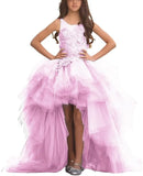 Blumenmädchenkleid für Mädchen, hoch und niedrig, Festzugskleider, gestufte Tüllapplikationen, Prinzessin, formelle Party, Ballkleid, Festzug für Mädchen 