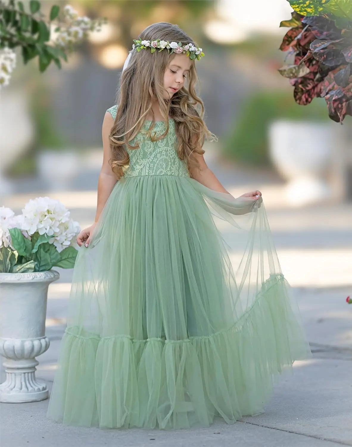 Blumenmädchenkleid Spitze/Tüll Boho Kleinkindkleider Rüschenmädchenkleid für Hochzeit Gartenparty Kommunion Strand Prinzessinnenkleid 