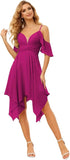 Women's Off Shoulder Chiffon Junior Bridesmaid Dresses Short Pockets Ruffle A Line Formal Dresses with Slit Wedding Party Gown