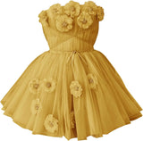 Short Strapless Tulle Cocktail Dress Floral A-Line Homecoming Gown for Teens Customizable Party Gown prom dresses  mini dress