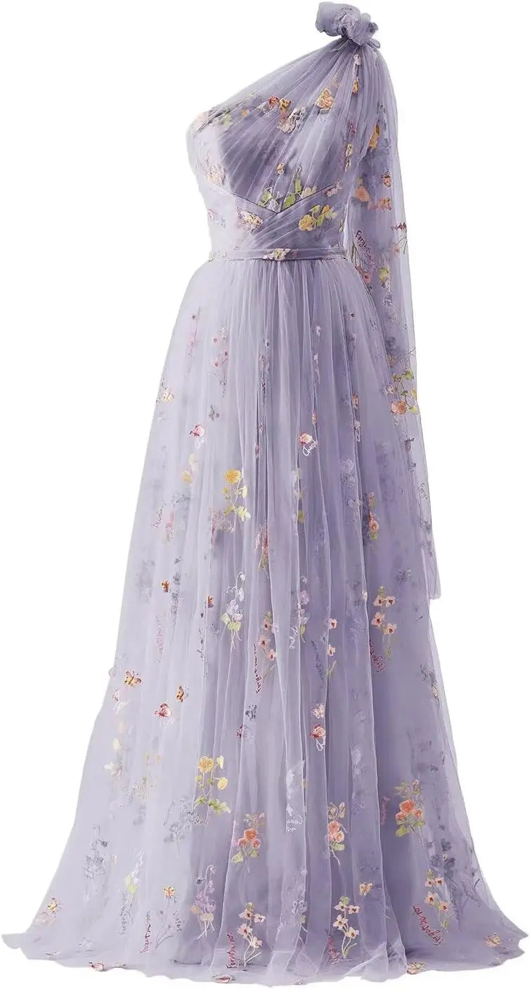 Vestidos de fiesta de tul para mujer con bordado de flores, corte A, largo hasta el suelo, vestidos formales de noche para fiesta 