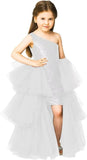 One Shoulder Sequin Pagent Dresses Girls Tulle Ball Gown Layered High Low Flower Girl Dress for Wedding princess dress