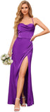 Cowl Neck Satin Bridesmaid Dresses for Women Mermaid Corset Prom Dress Long Formal Evening Gown with Slit Wedding Party Gowns