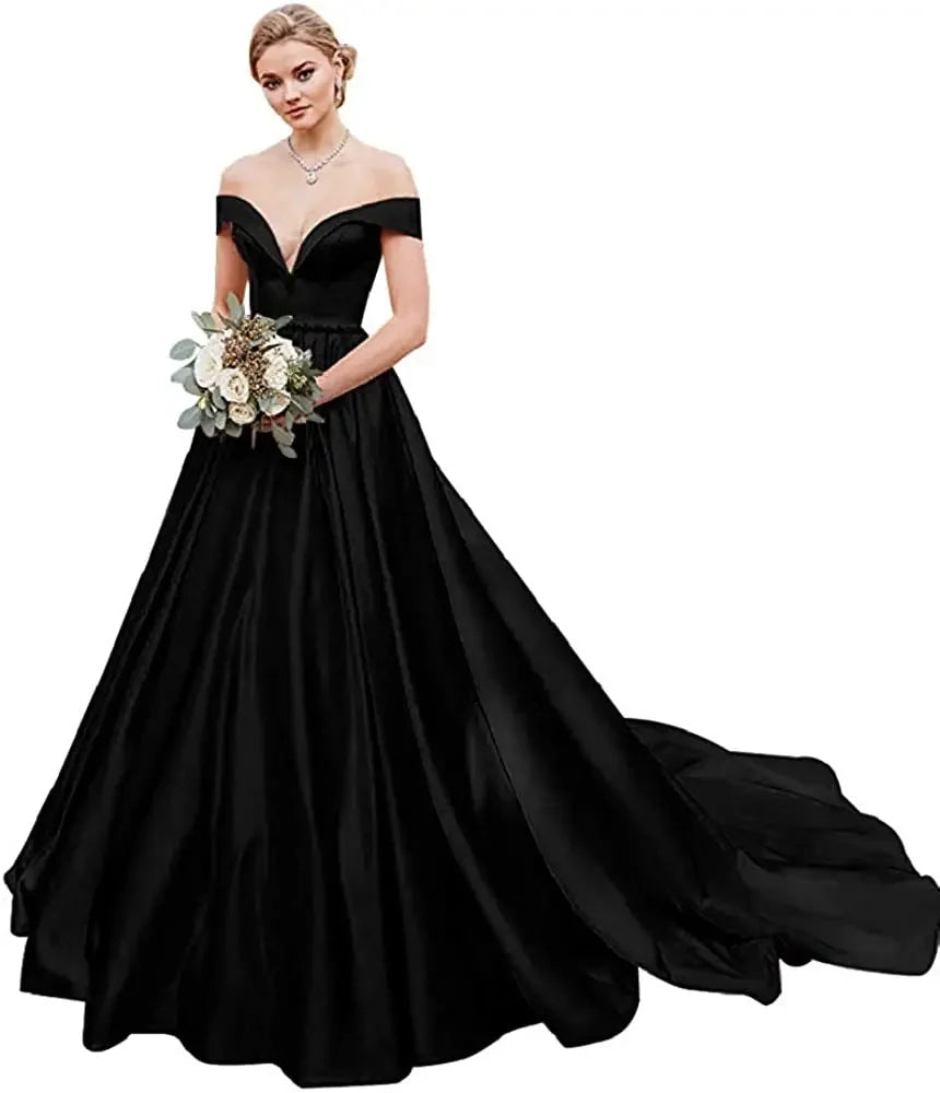 Damen Schulterfrei Satin Brautkleider Ballkleid Langes Ballkleid Abendkleid Ballkleid Brautkleider Sexy Brautkleid 