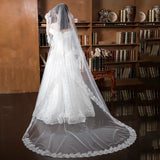 White Ivory Red Black Bridal Veil Lace Short Elbow Wedding Tulle Appliques Embroidery Edge Long Cathedral Bride Veils 1.4M 265cm