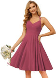 Chiffon V Neck Bridesmaid Dress with Pleated Bodice A Line Chiffon Short Prom Homecoming Dress for Women cocktail dresses