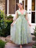Hot Sale Fairy Green Floral Embroidery Prom Dress with Back Lacing-Elegant Sweetheart Evening Gown for Women Party & Weddings
