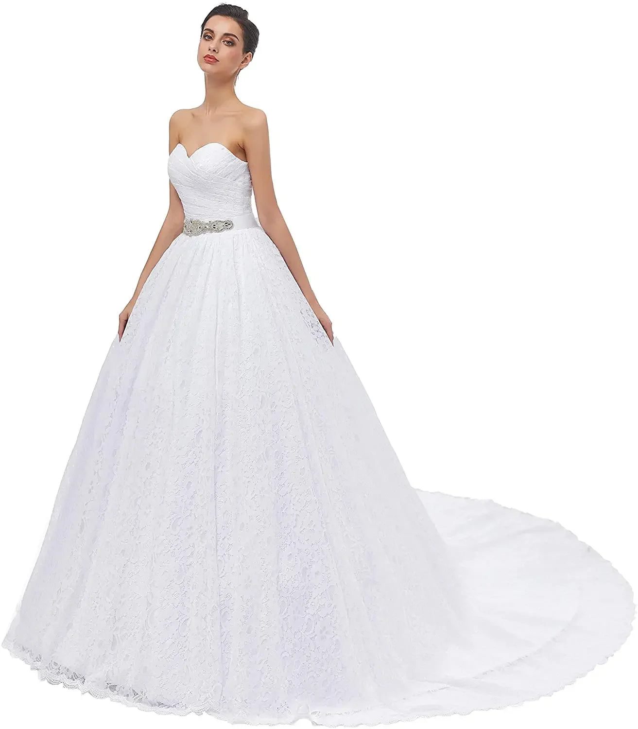 Vestido de novia de encaje con pedrería para mujer de Likedpage, vestido de novia de encaje, vestido elegante, vestido de novia sencillo de lujo. 