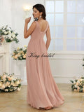 Custom Made Women's Simple Chiffon Bridesmaid Dresses with Pockets Long V Neck Formal Evening Prom Gowns Dresses with Slit