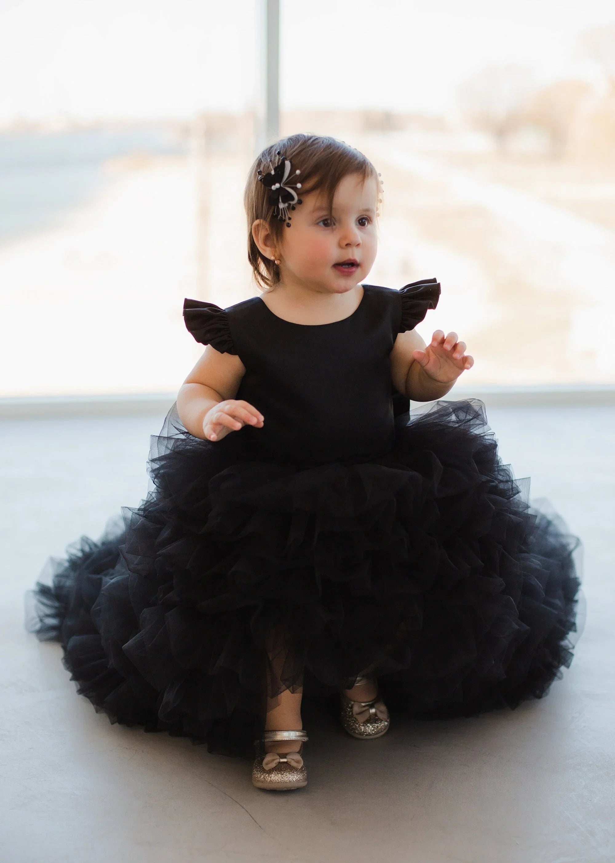 Vestido plisado elegante de longitud para niña, fiesta de cumpleaños, primera comunión, negro, para niña de las flores, para boda, alto-bajo 