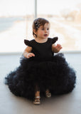 Vestido plisado elegante de longitud para niña, fiesta de cumpleaños, primera comunión, negro, para niña de las flores, para boda, alto-bajo 
