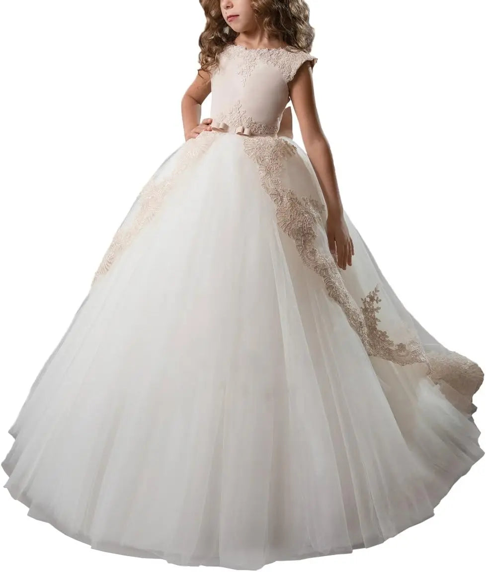 Fancy Flower Girl Dress Long Lace Pageant Puffy Tulle Ball Gown girls dresses for party and wedding  princess dress