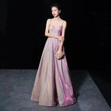 Elegant Glitter Banquet Dresses Women Fashion Spaghetti Straps Slimming Starry Sky Evening Party Dress Sexy Gown Prom Dress