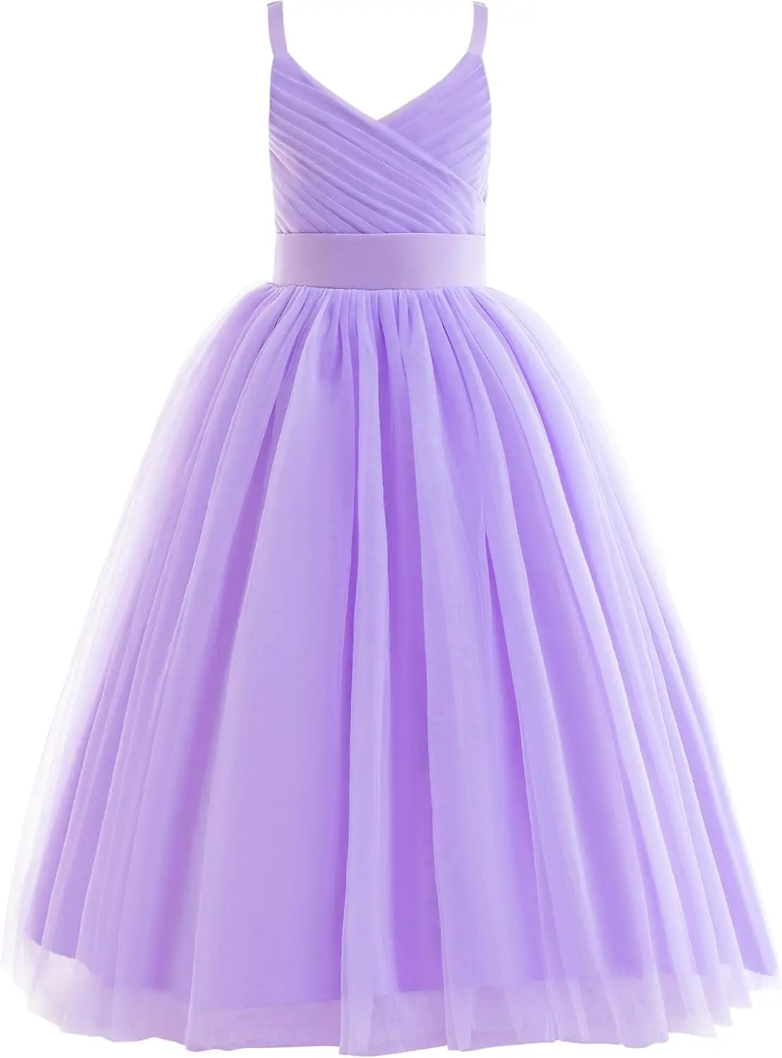 Vestido de tul con tirantes finos para niñas de flores, largo, corte A, para bodas, desfiles, princesas, fiestas de cumpleaños, vestidos de gala 