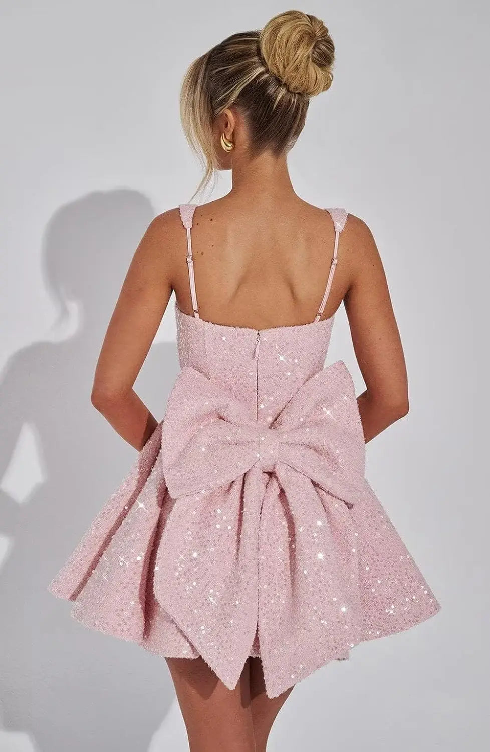 Vestidos de fiesta de graduación con lentejuelas brillantes para adolescentes, con lazo, cortos y abullonados.
