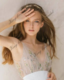 Vestido de novia de tul bordado, vestido de novia bohemio, vestido de novia de dos piezas, vestido de novia sencillo 