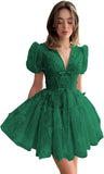 3D Butterfly Tulle Homecoming Dresses for Teens A-Line Short Sleeve Prom Cocktail Dress with Butterfly Appliques