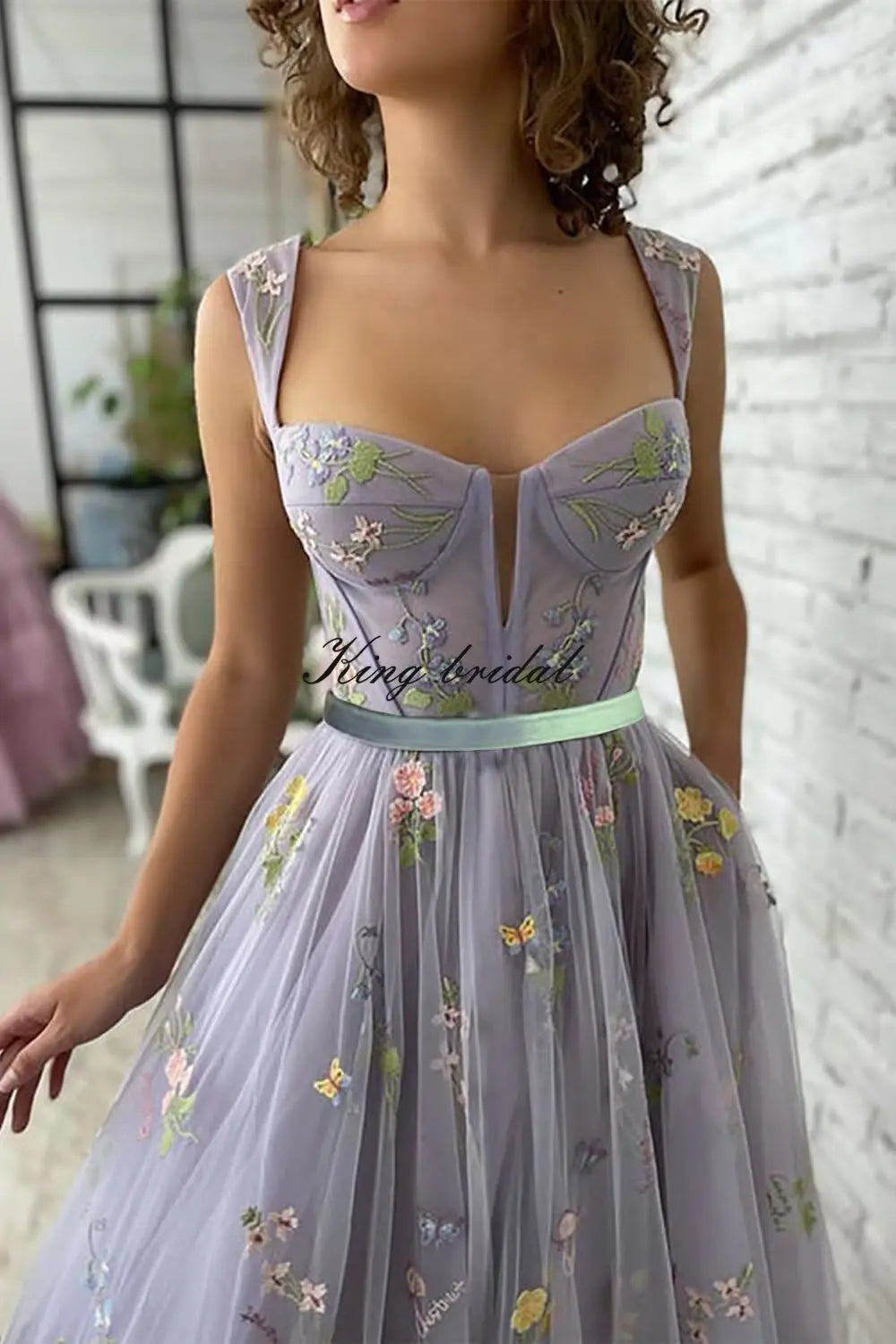 Custom Made Women's Flower Embroidery Tulle Prom Dresses Tea Length Corset A Line Fairy Formal Evening Party Gown Bridesmaid