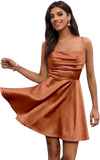 Satin Homecoming Kleider Kurze Spaghettiträger Ballkleid Wasserfallausschnitt A-Linie Cocktail Party Kleider Minikleid 