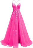 Tüll-Spitzen-Applikationen, Ballkleid, langes Ballkleid für Damen, Spaghettiträger, Korsett, rückenfreies Abendkleid 