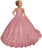 Flower Girl Dress for Weeding Tulle Pageant Dress Lace Appliques Princess Long Ball Gowns for Girls girls dresses for wedding