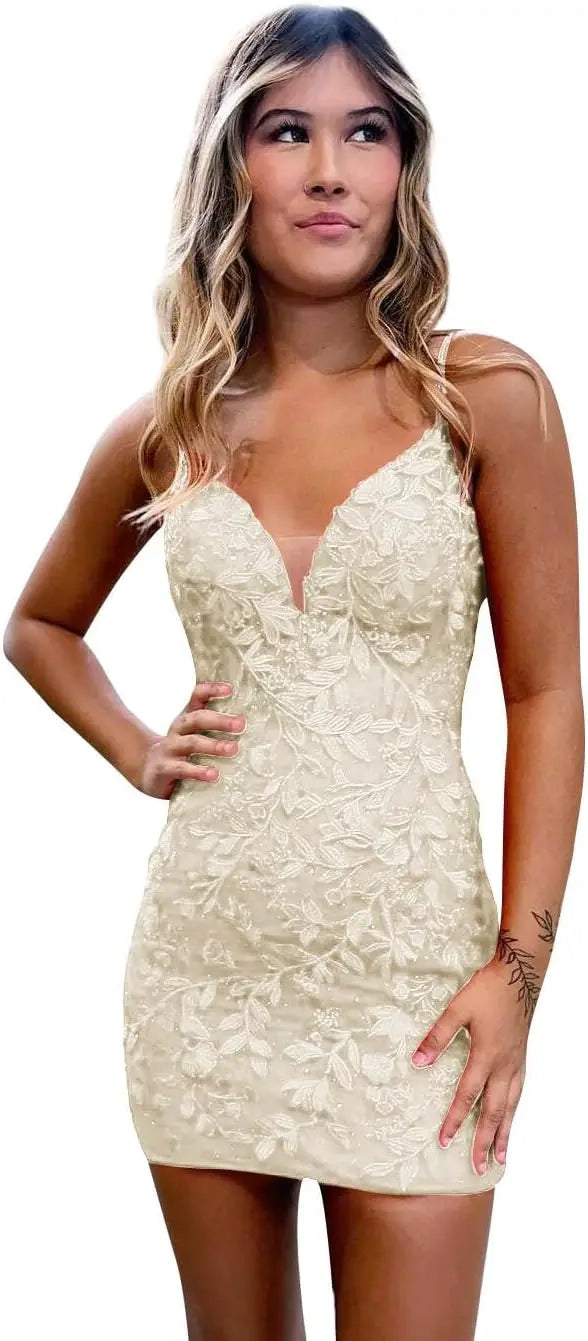 Etuikleid für Teenager mit Spitzenapplikationen, enges, offenes Rückenkleid, kurzes Ballkleid, formelle Abendkleider, Hochzeitsfeier, Cocktailkleid 
