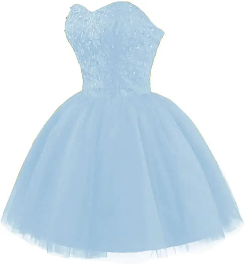 Strapless Short Tulle Homecoming Dresses for Teens Lace Prom Dresses for Women Beaded A Line Party Cocktail Dresses