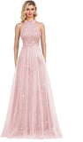 Vestidos de fiesta de lentejuelas con cuello halter y flores, hechos a medida, 2025, de tul brillante, corte A, para boda, fiesta formal de noche 