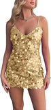 Sparkly Sequin Homecoming Dresses Short for Teens V Neck Spaghetti Straps Semi Formal Night Out Gown cocktail dresses