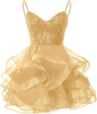 Vestidos de fiesta de tul para adolescentes, con tirantes finos y lentejuelas, vestidos de fiesta cortos, minivestidos de cóctel en capas, vestidos de dama de honor 